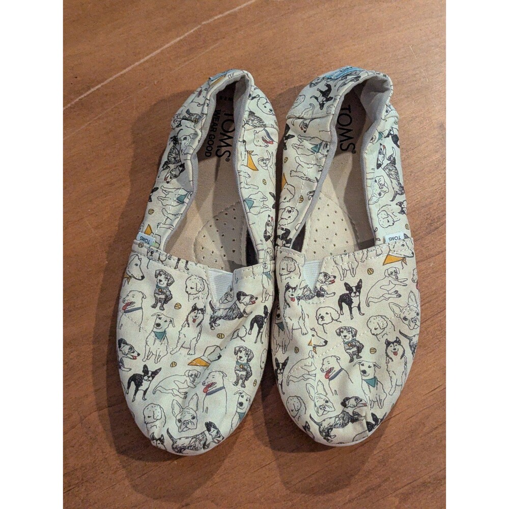 TOMS Belmont Off White Dogs Print 7.5 shoes flats no issues